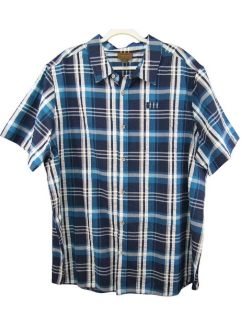 Boulder Creek Blue Plaid Button Up Camp Shirt Mens Size 2XL Big Cotton Short Slv